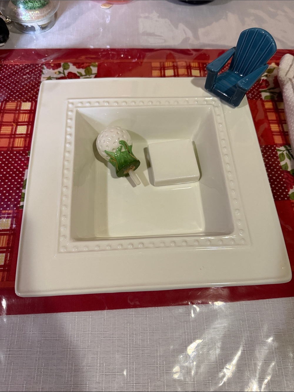 White Ceramic Nora Fleming Napkin Holder or Candy Dish